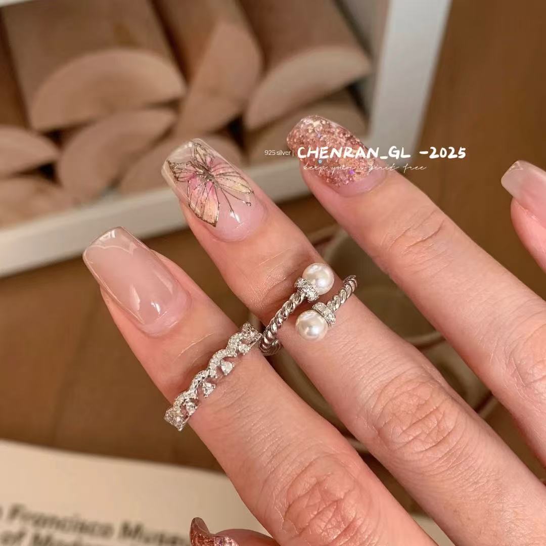 S925 silver pearl twist ring