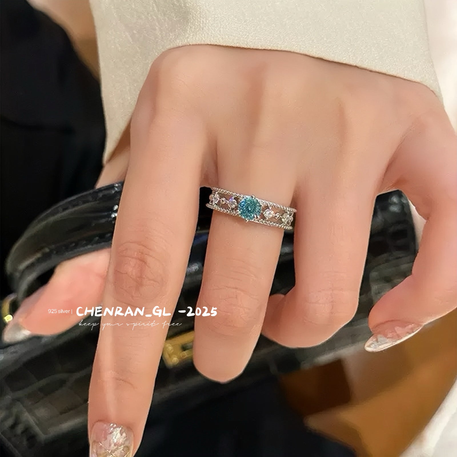 S925 silver a super shiny one-carat navy blue diamond ring