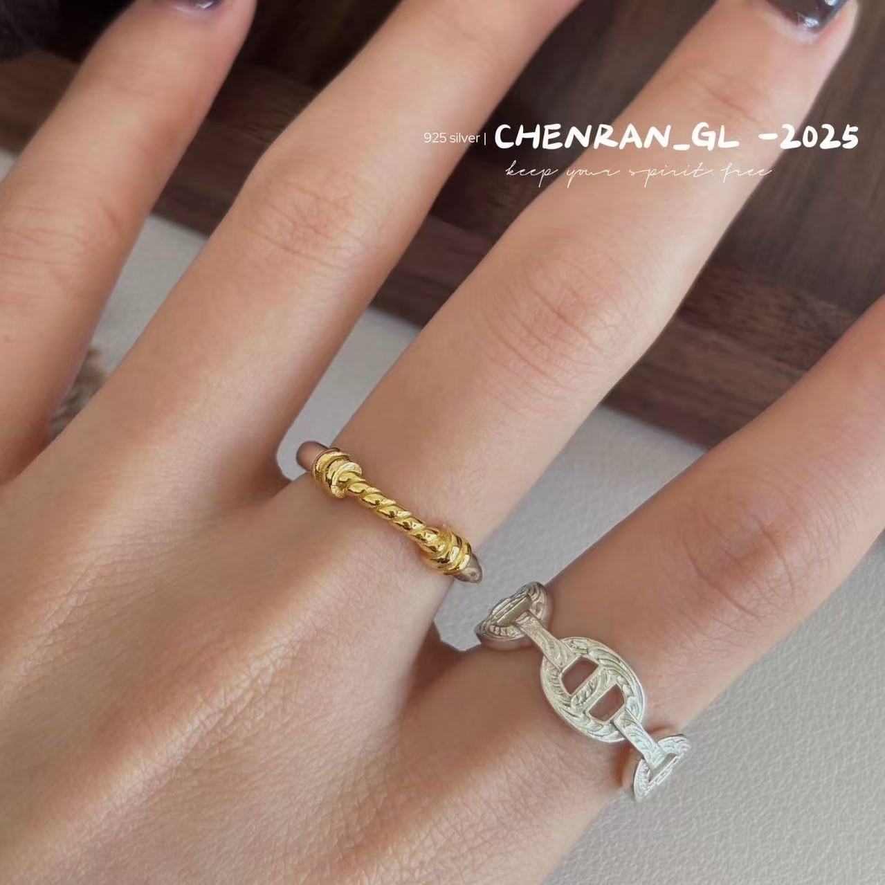 Gold and silver color-matched s925 silver ring