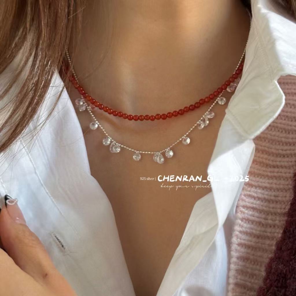 S925 silver teardrop zircon necklace