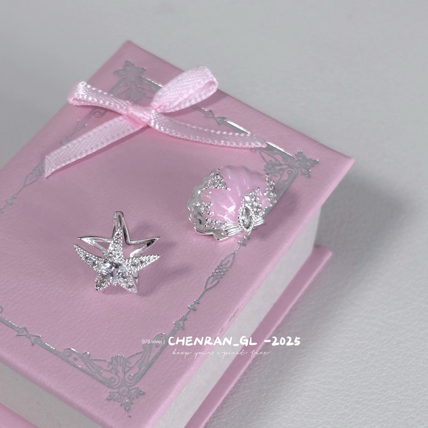 Sweet pink shell star earrings