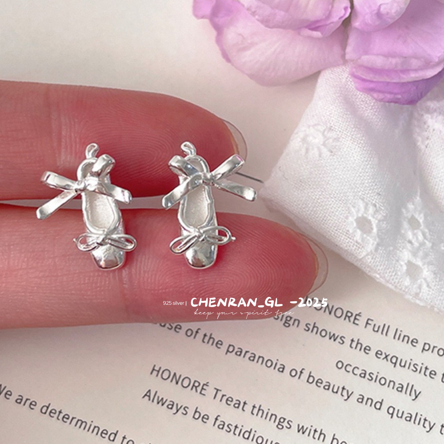 Delicate earrings for ballet shoes