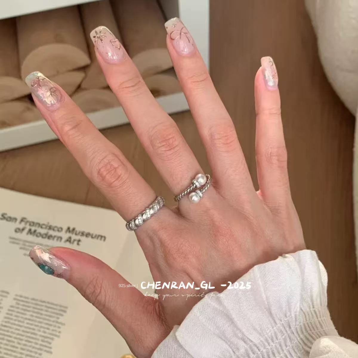 S925 silver pearl twist ring