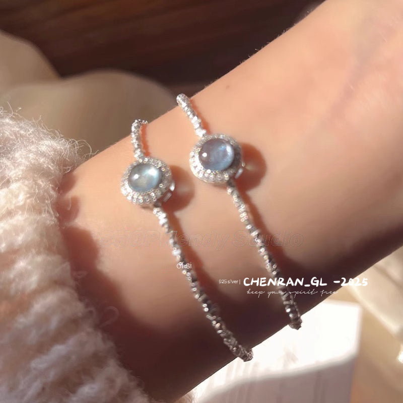 S925 silver natural aquamarine bracelet