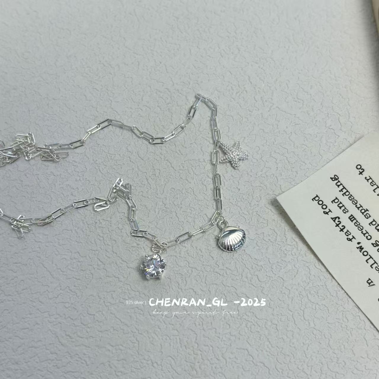 S925 silver underwater world starfish shell necklace