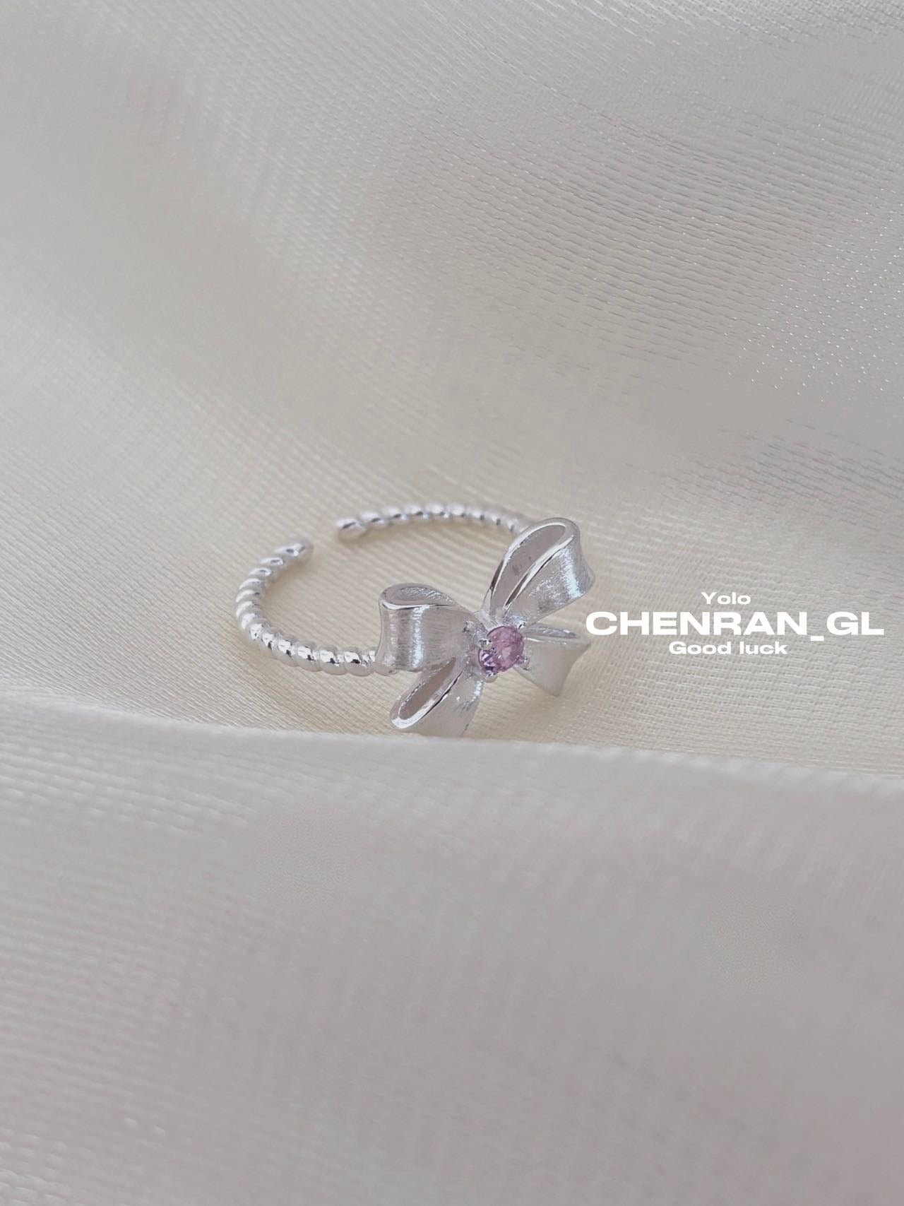 S925 silver bow pink diamond ring