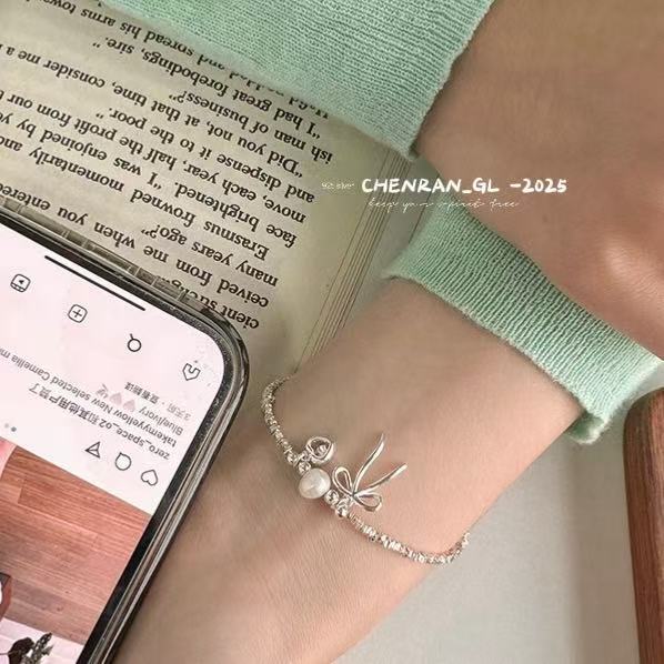 S925 silver freshwater pearl pink zircon bracelet