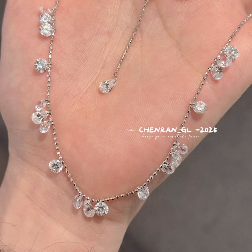 S925 silver teardrop zircon necklace