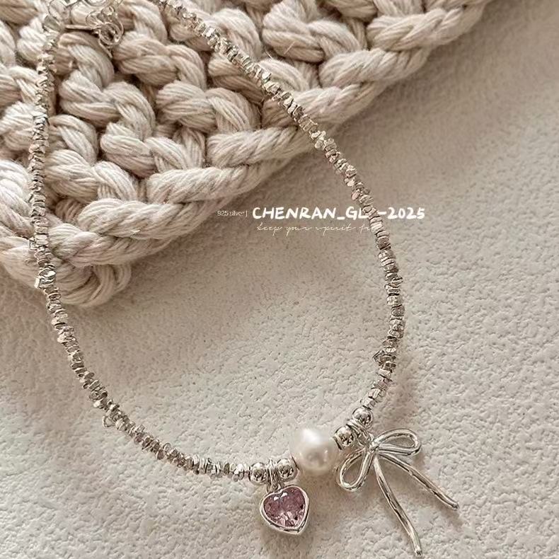 S925 silver freshwater pearl pink zircon bracelet