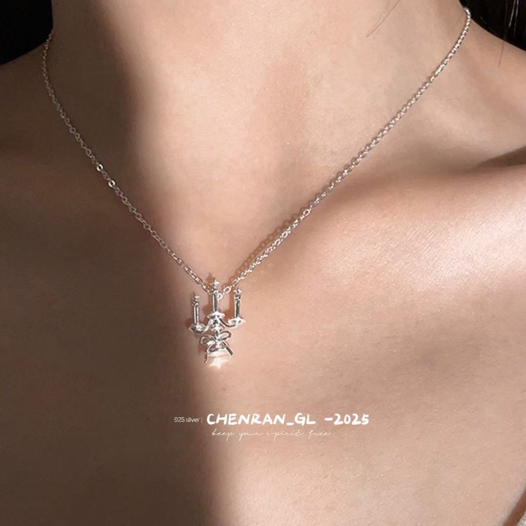 S925 silver candlestick pendant necklace
