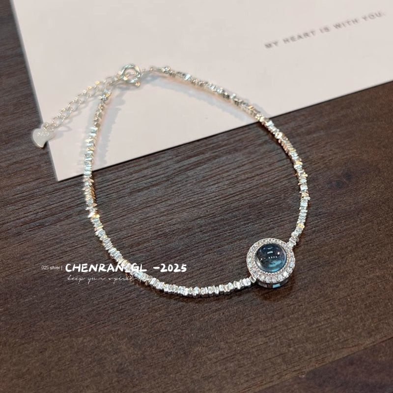 S925 silver natural aquamarine bracelet