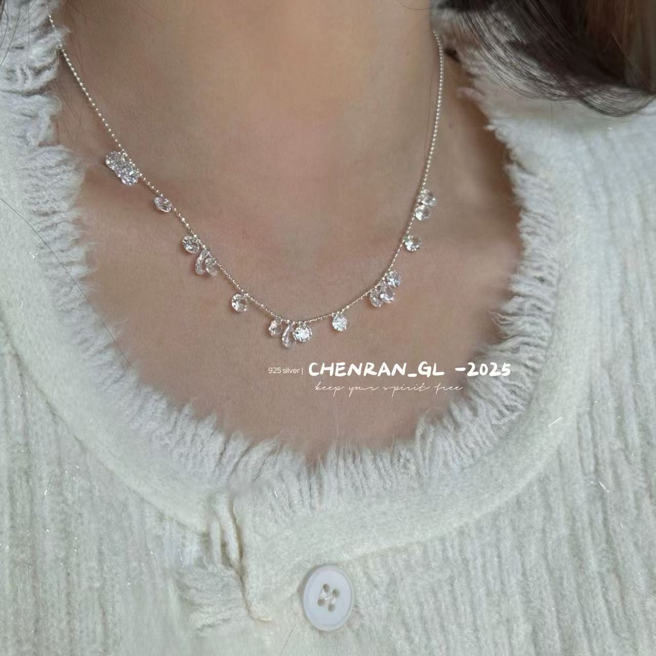 S925 silver teardrop zircon necklace