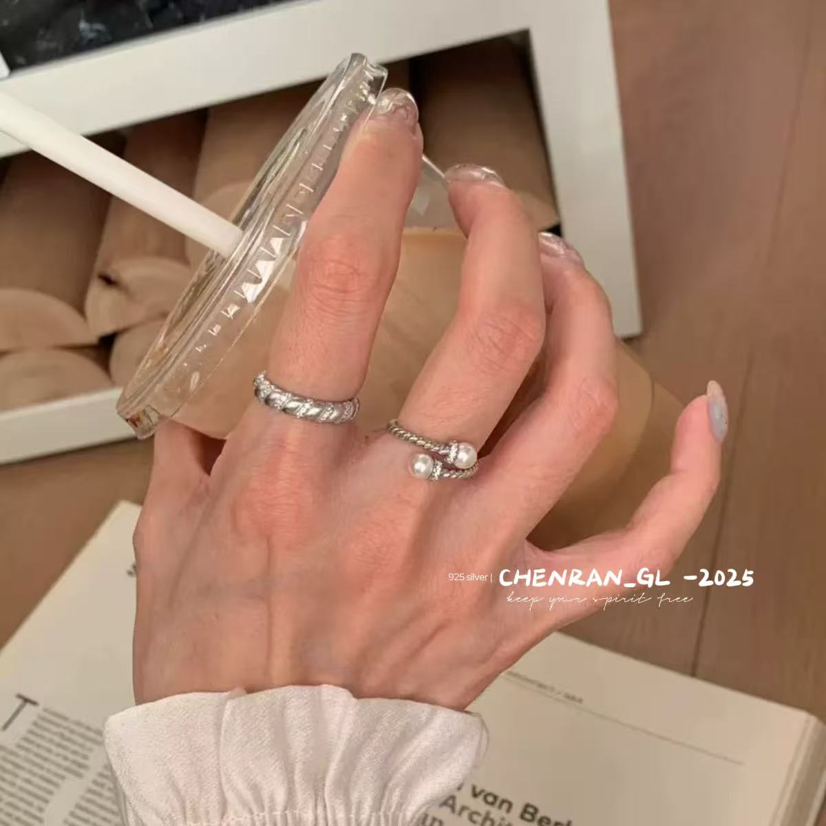 S925 silver pearl twist ring