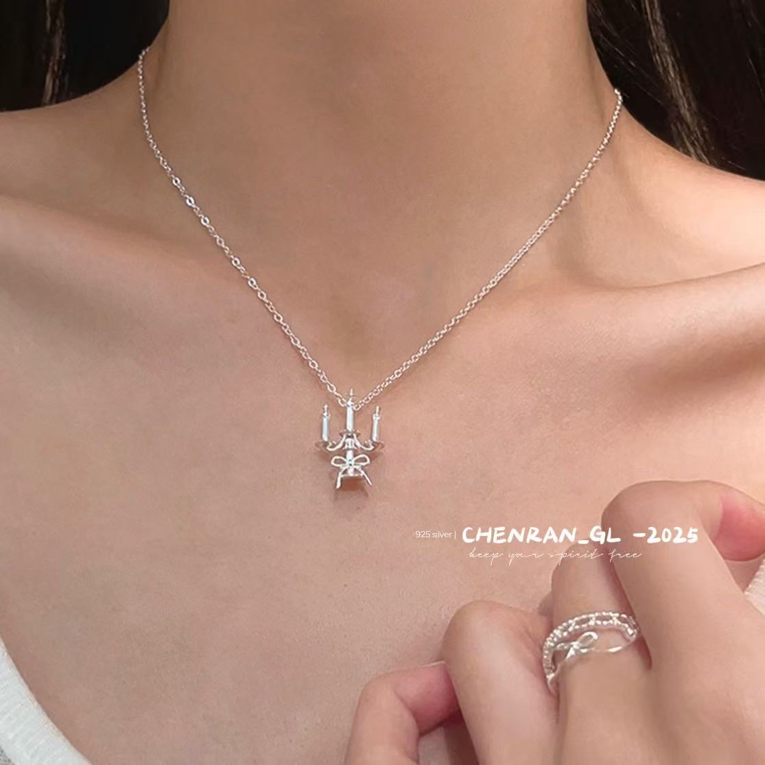 S925 silver candlestick pendant necklace