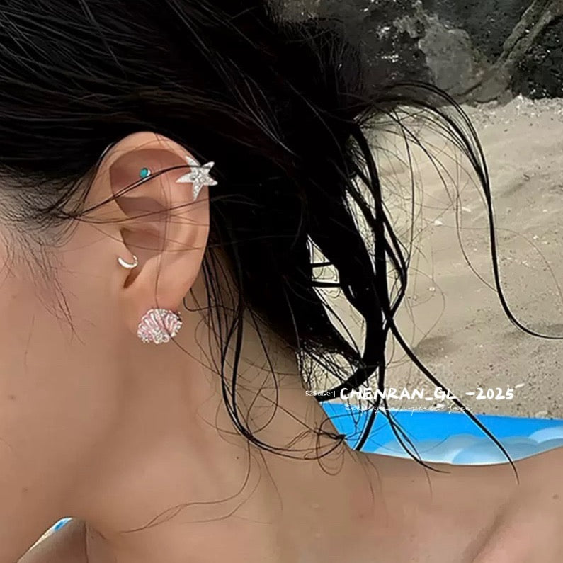Sweet pink shell star earrings