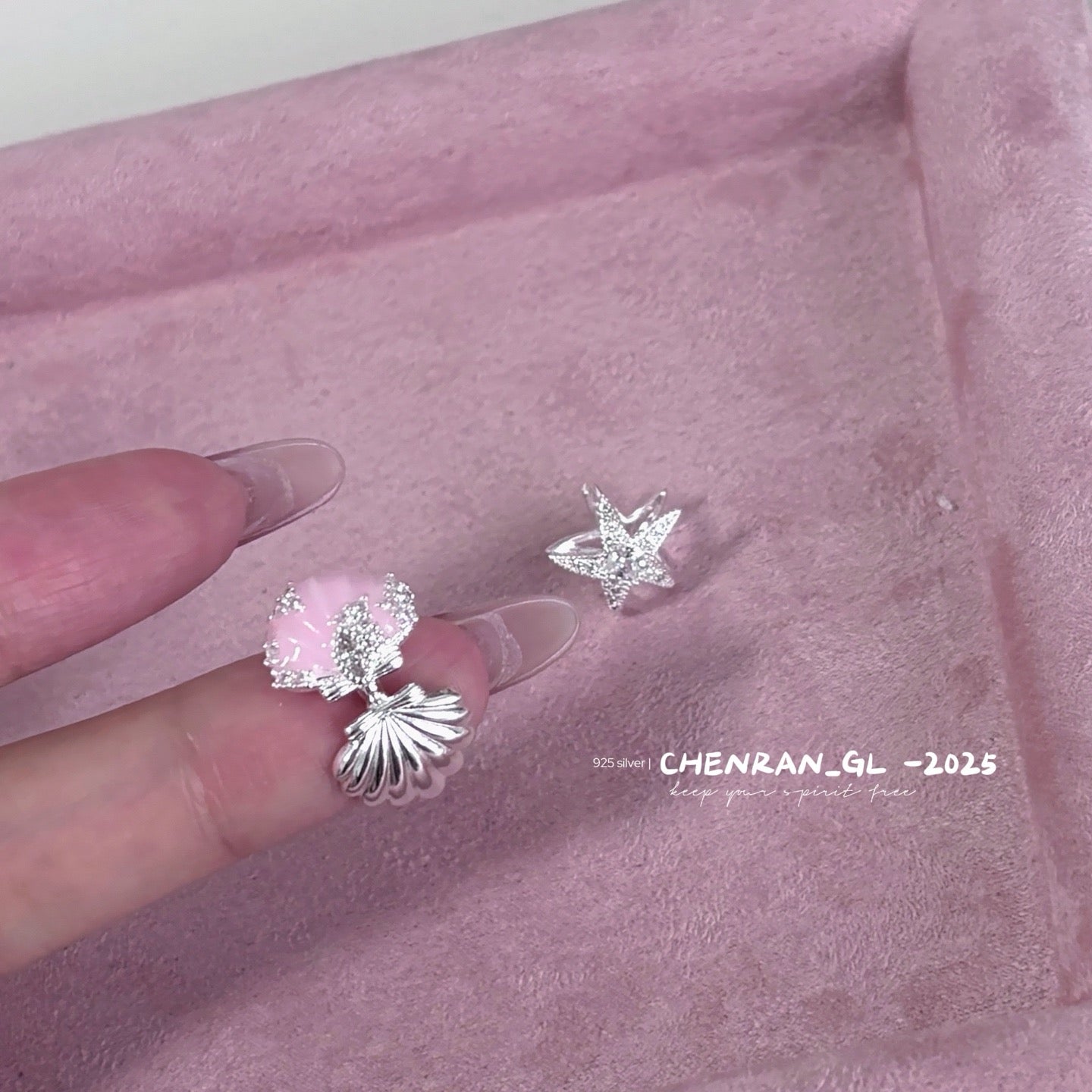 Sweet pink shell star earrings