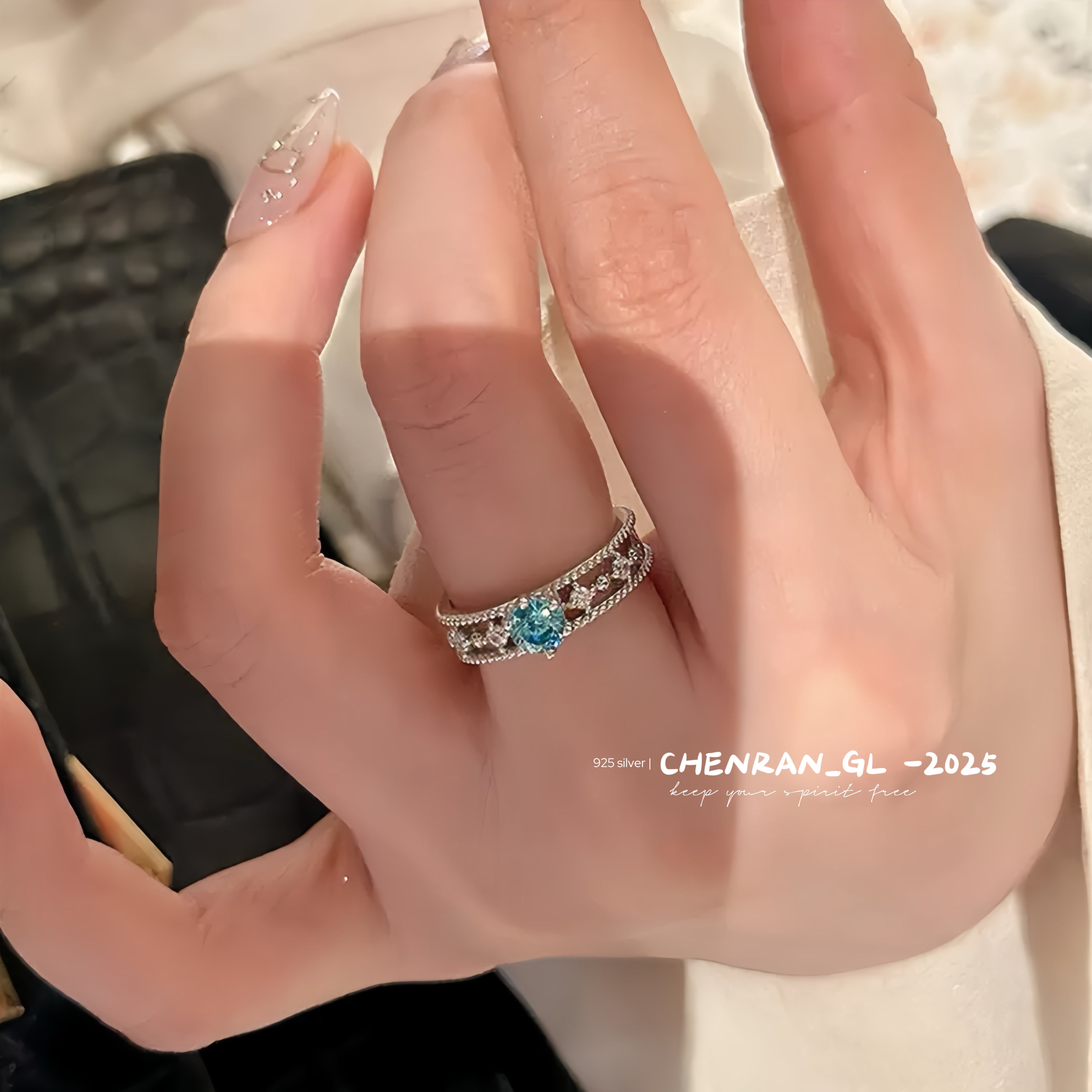 S925 silver a super shiny one-carat navy blue diamond ring