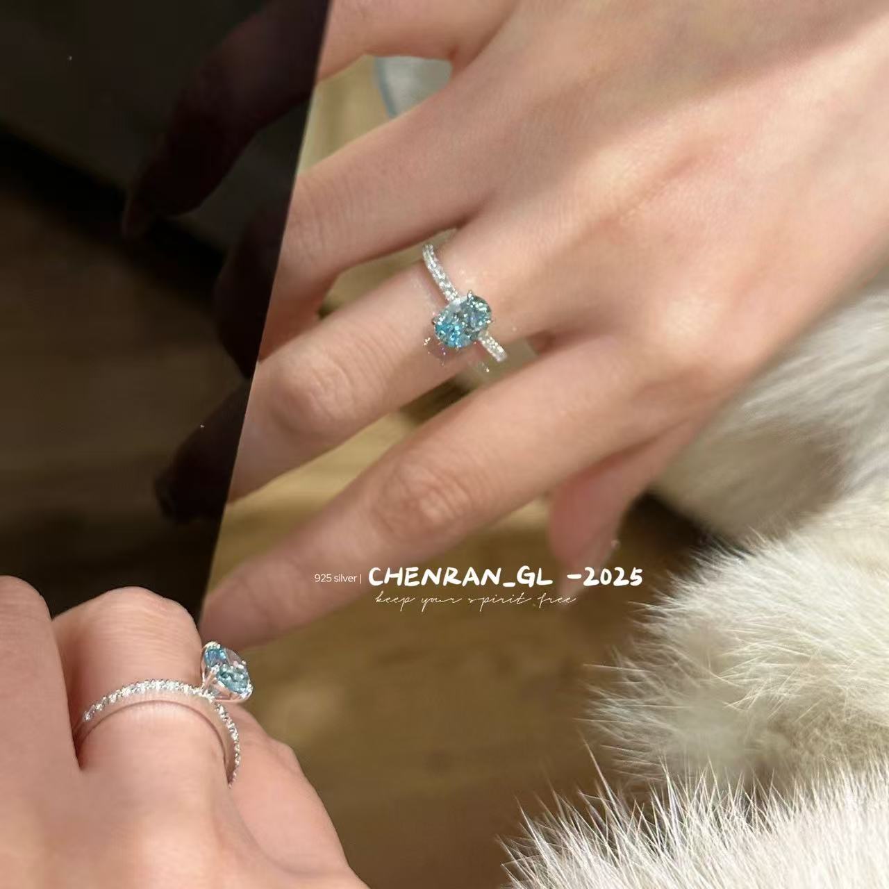 S925 Silver High Carbon Diamond Pigeon Egg Blue Zircon Ring