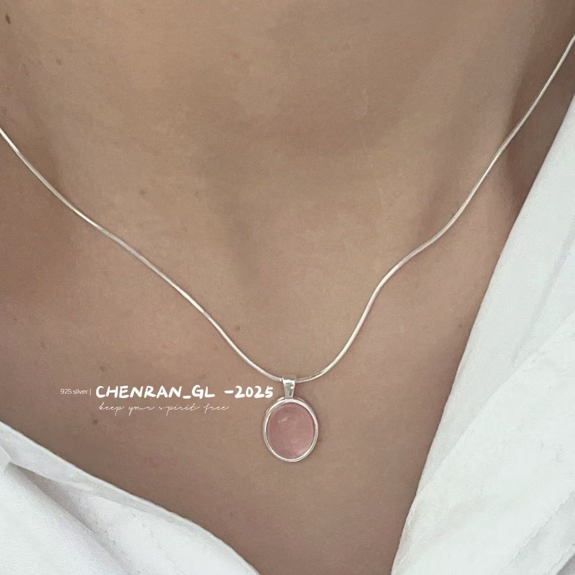 S925 silver sweet natural cherry blossom pink chalcedony necklace