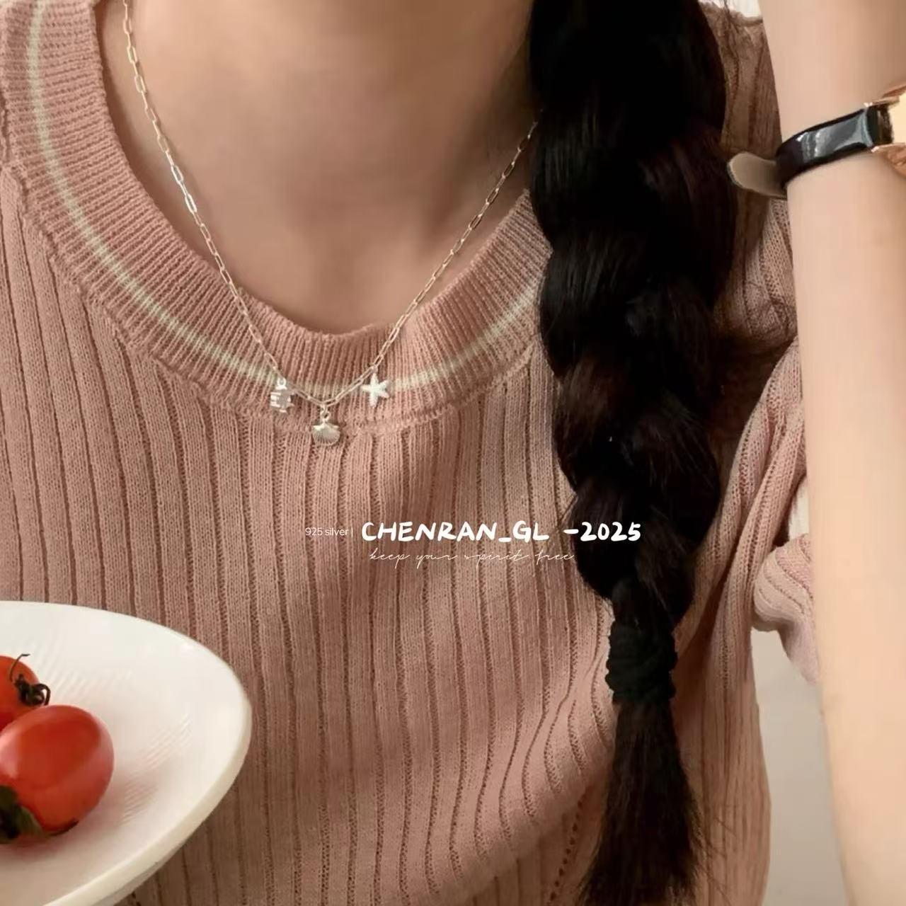 S925 silver underwater world starfish shell necklace