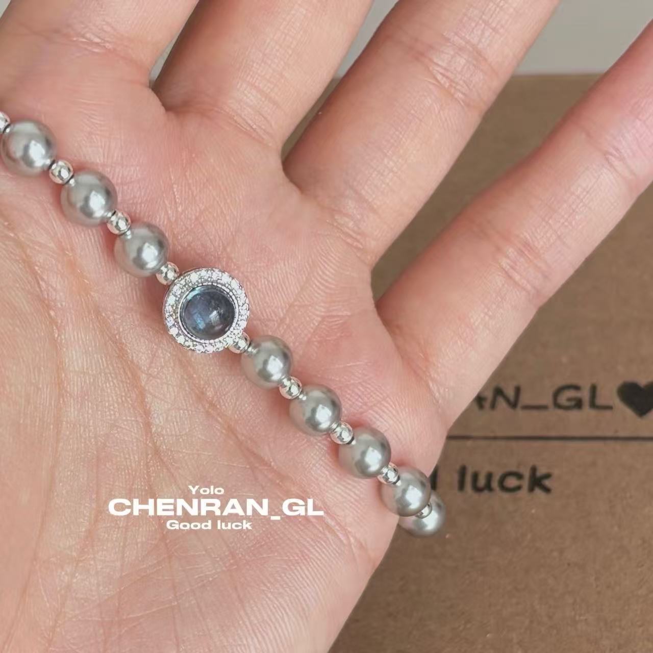 S925 silver natural aquamarine faux pearl bracelet