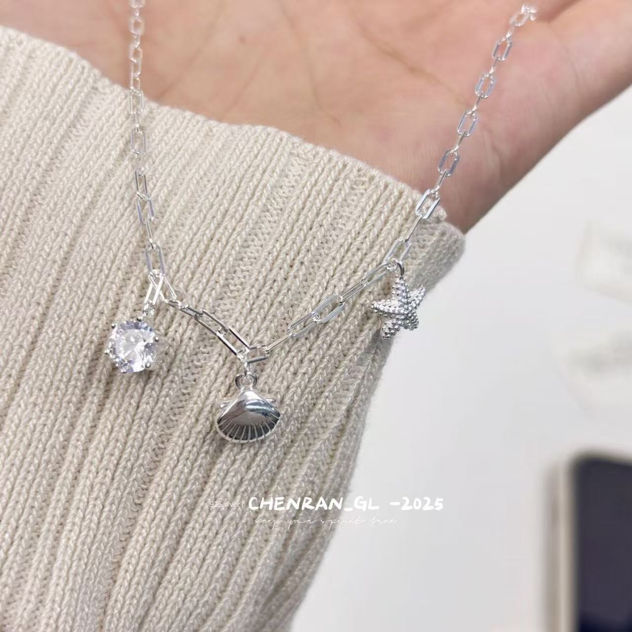 S925 silver underwater world starfish shell necklace