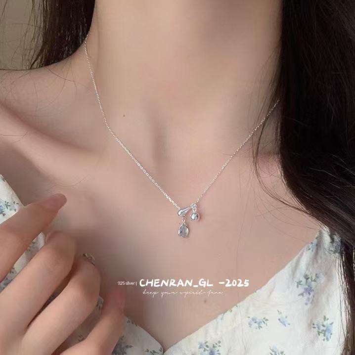 "Blue Tears" Water Drop S925 Silver Pull-out Adjustable Necklace