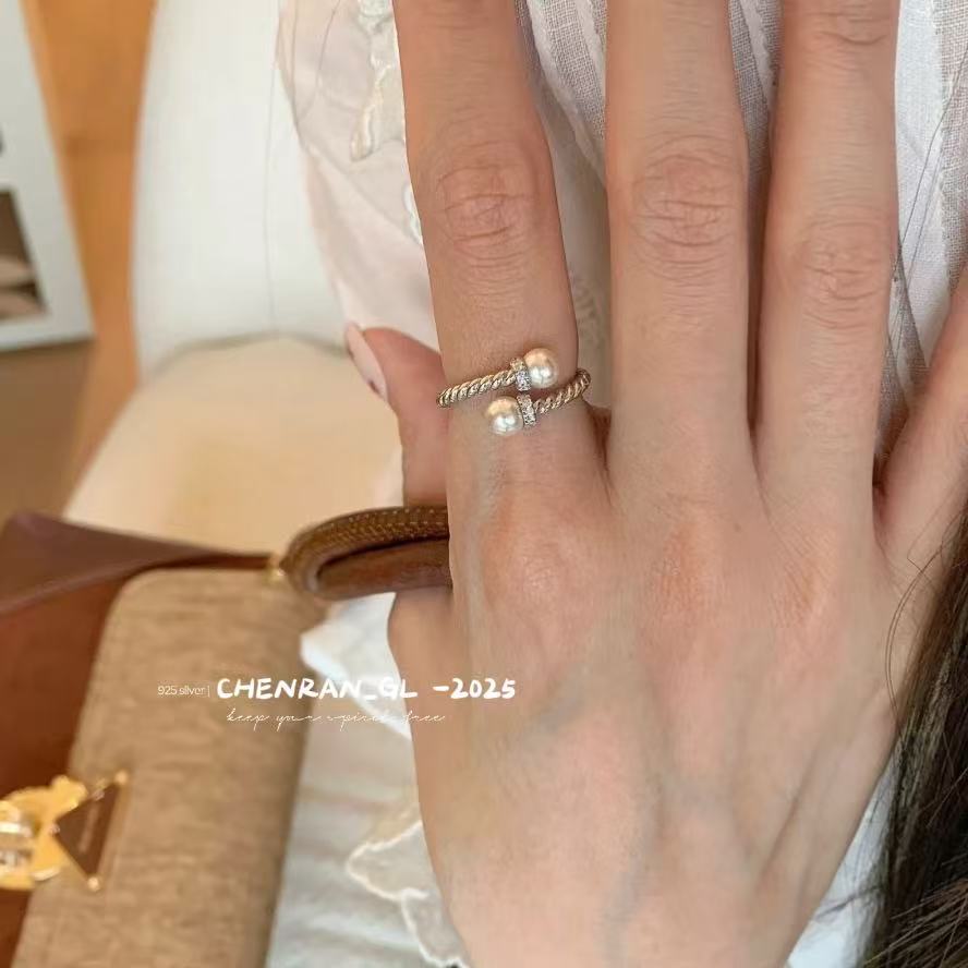 S925 silver pearl twist ring
