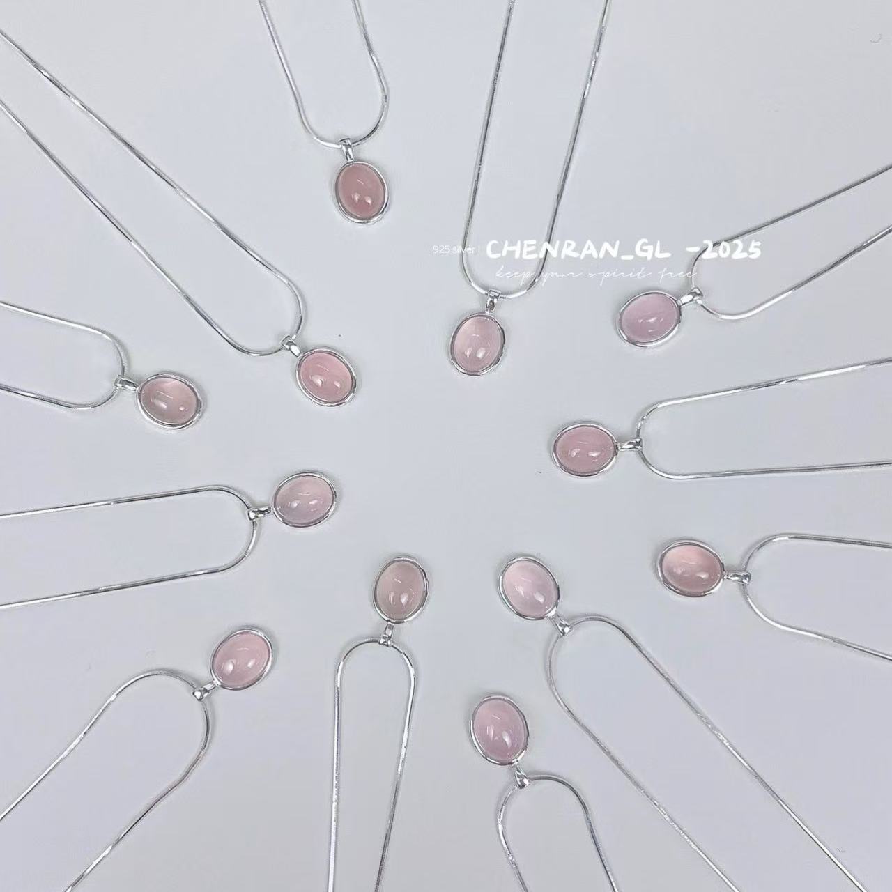 S925 silver sweet natural cherry blossom pink chalcedony necklace