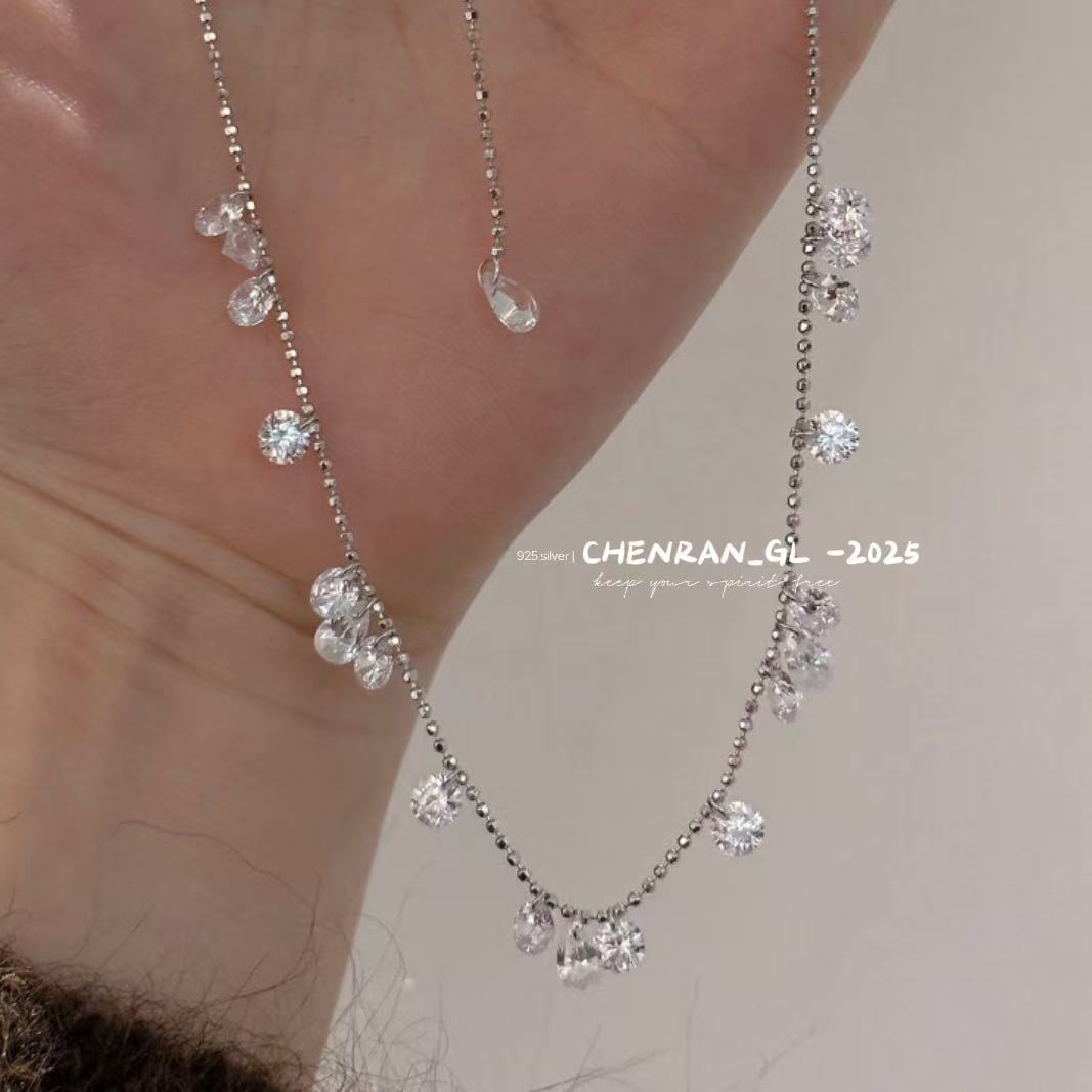 S925 silver teardrop zircon necklace