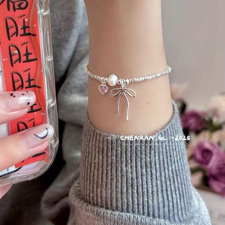 S925 silver freshwater pearl pink zircon bracelet