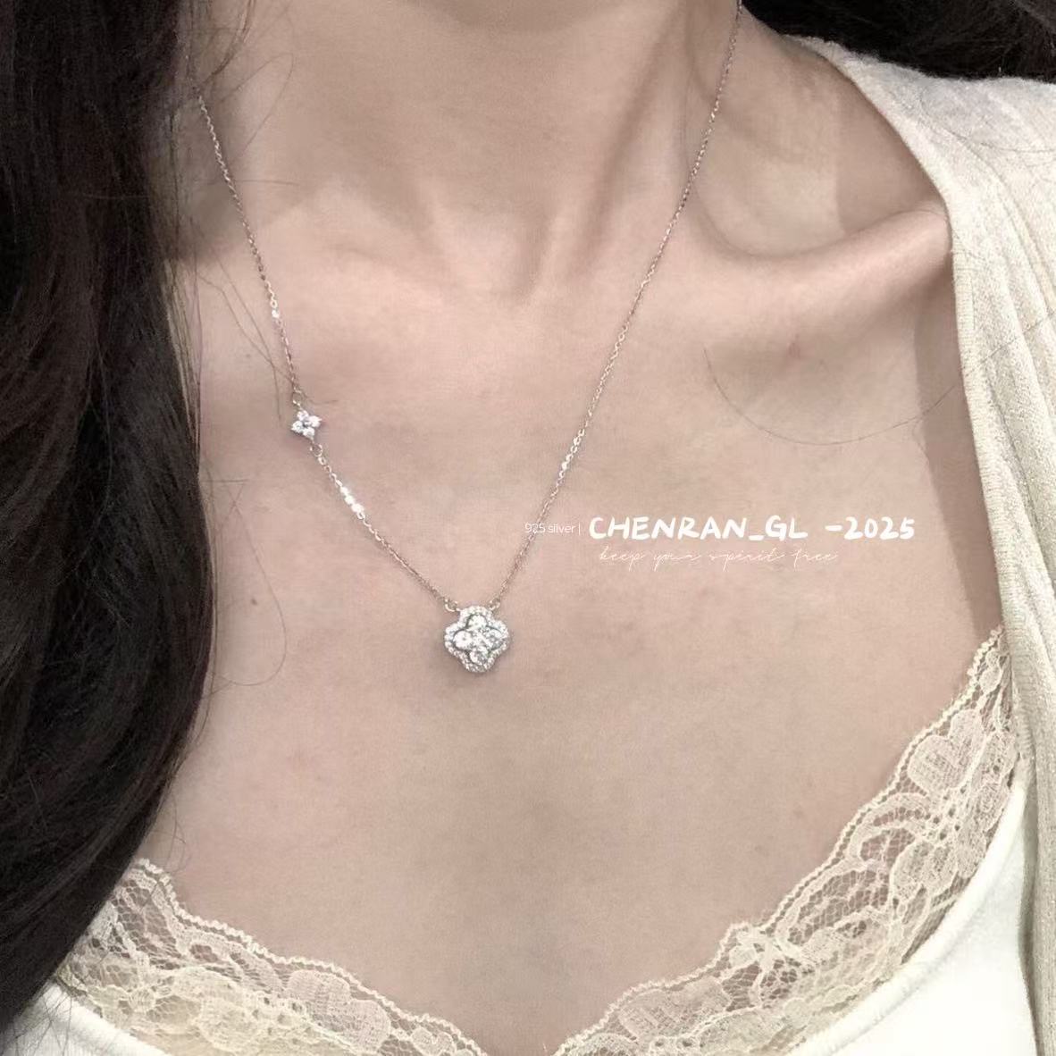 S925 silver lucky four-leaf clover diamond necklace