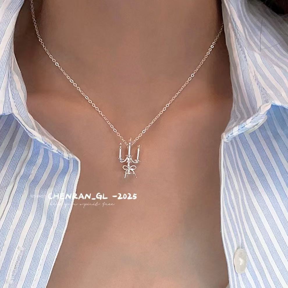 S925 silver candlestick pendant necklace