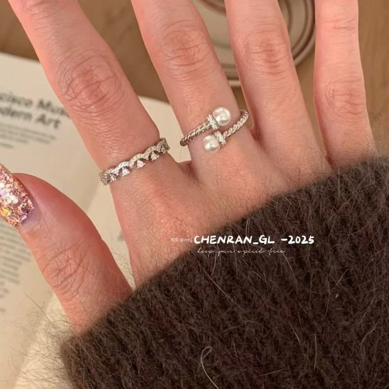 S925 silver pearl twist ring