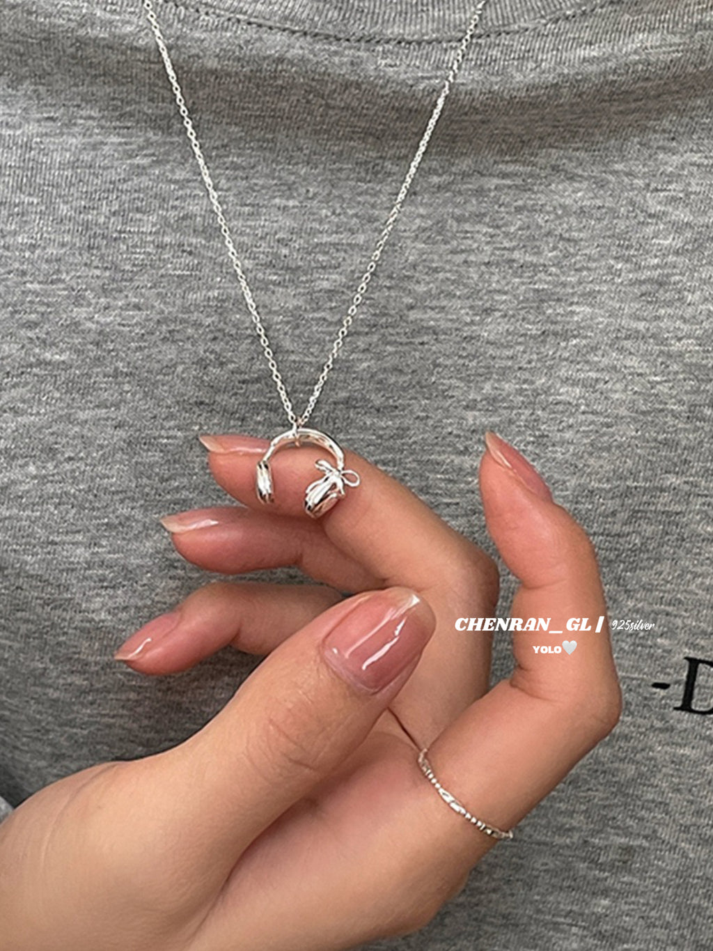 S925 silver bow headphone necklace