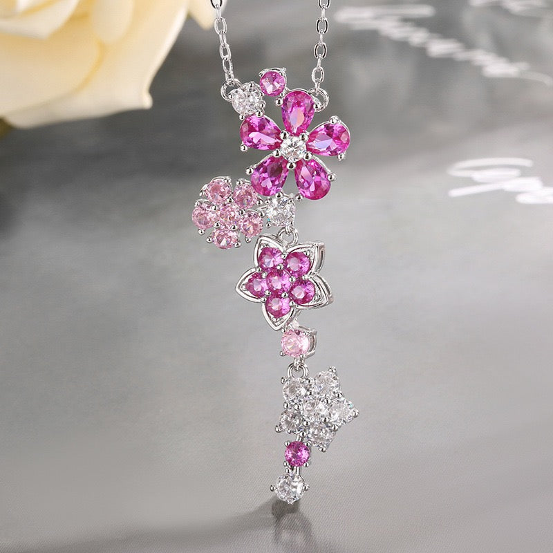 Red corundum zircon flower earrings necklace bracelet set