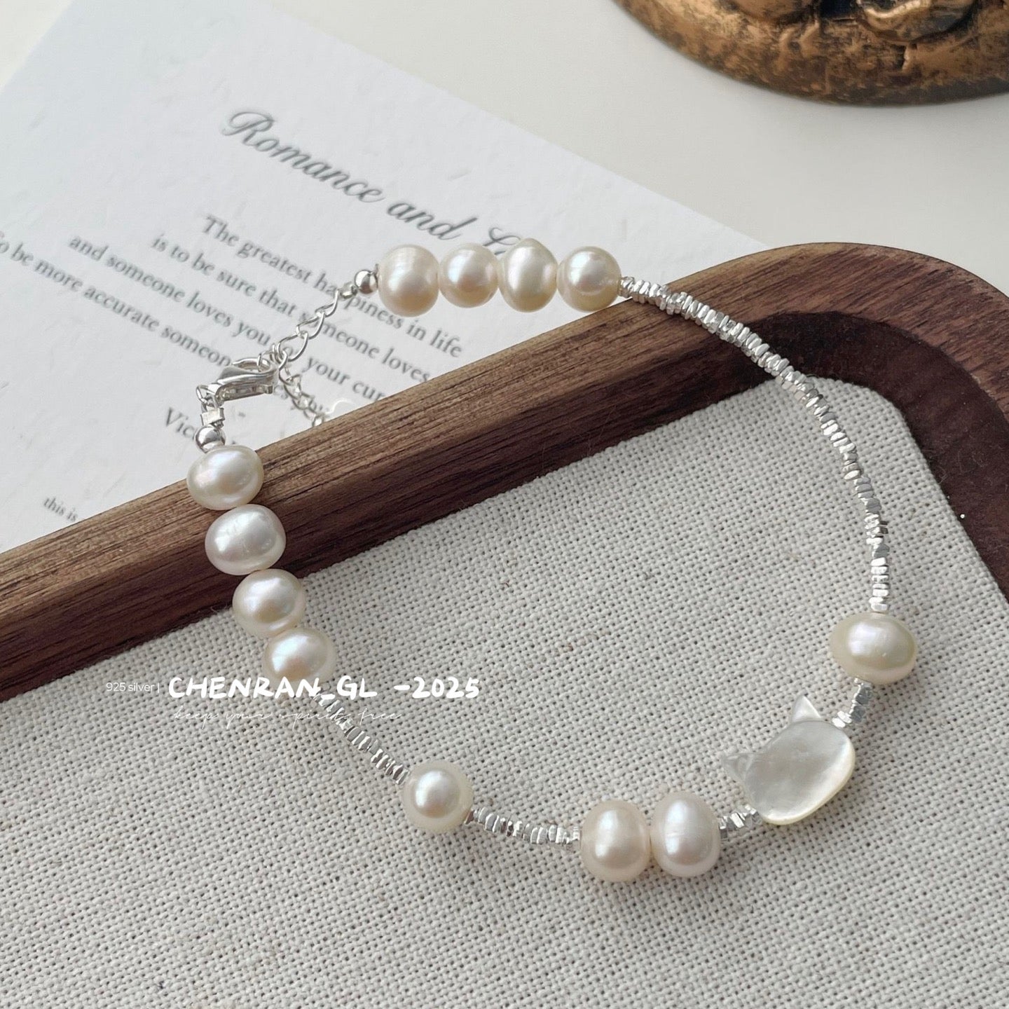 S925 silver cat natural freshwater pearl bracelet