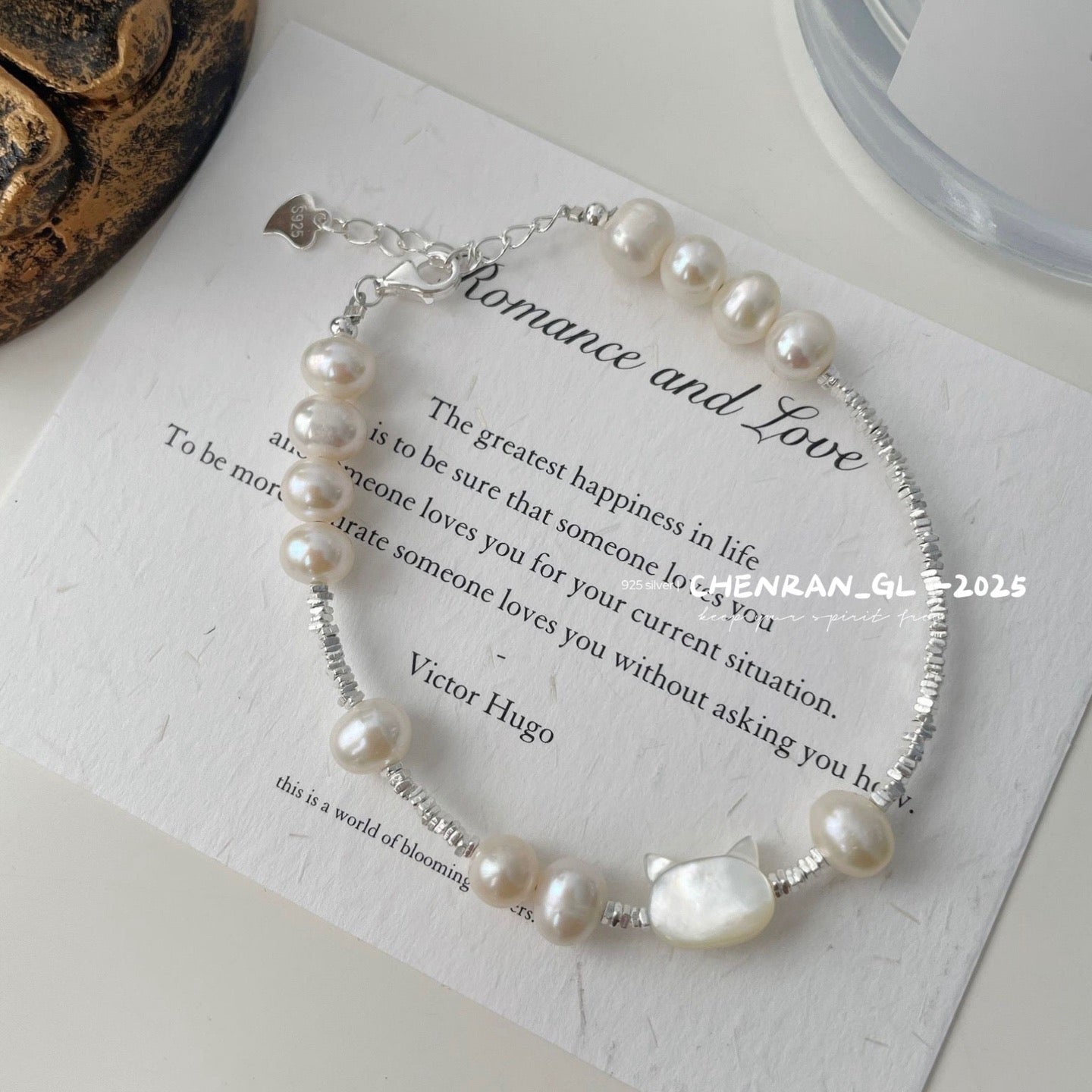 S925 silver cat natural freshwater pearl bracelet