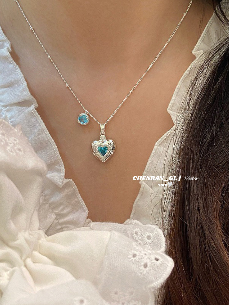 Love heart zircon necklace and stud earrings set