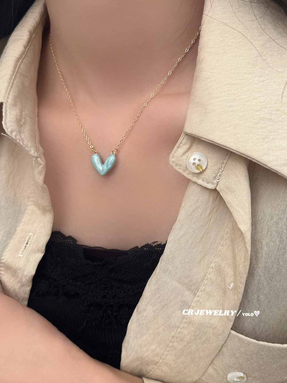 Heart-shaped drip glaze necklace