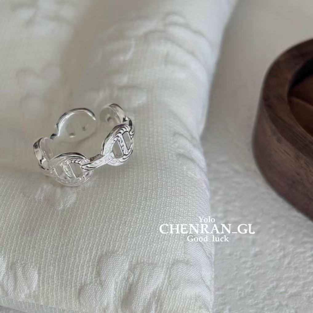 S925 silver pig nose texture ring