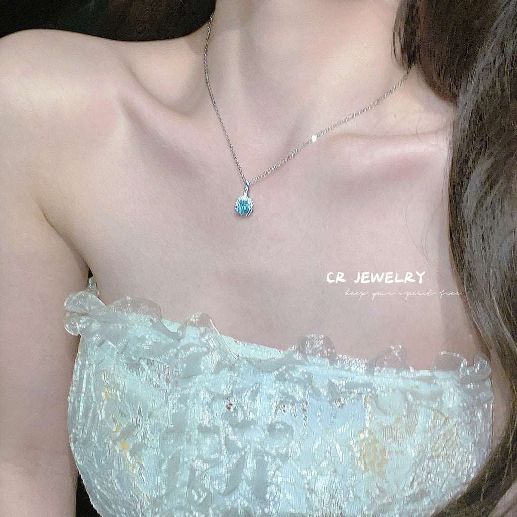 S925 silver blue zircon pendant necklace earrings set