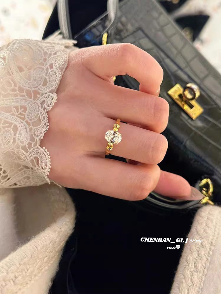 S925 silver oval 6*8mm high-carbon ring