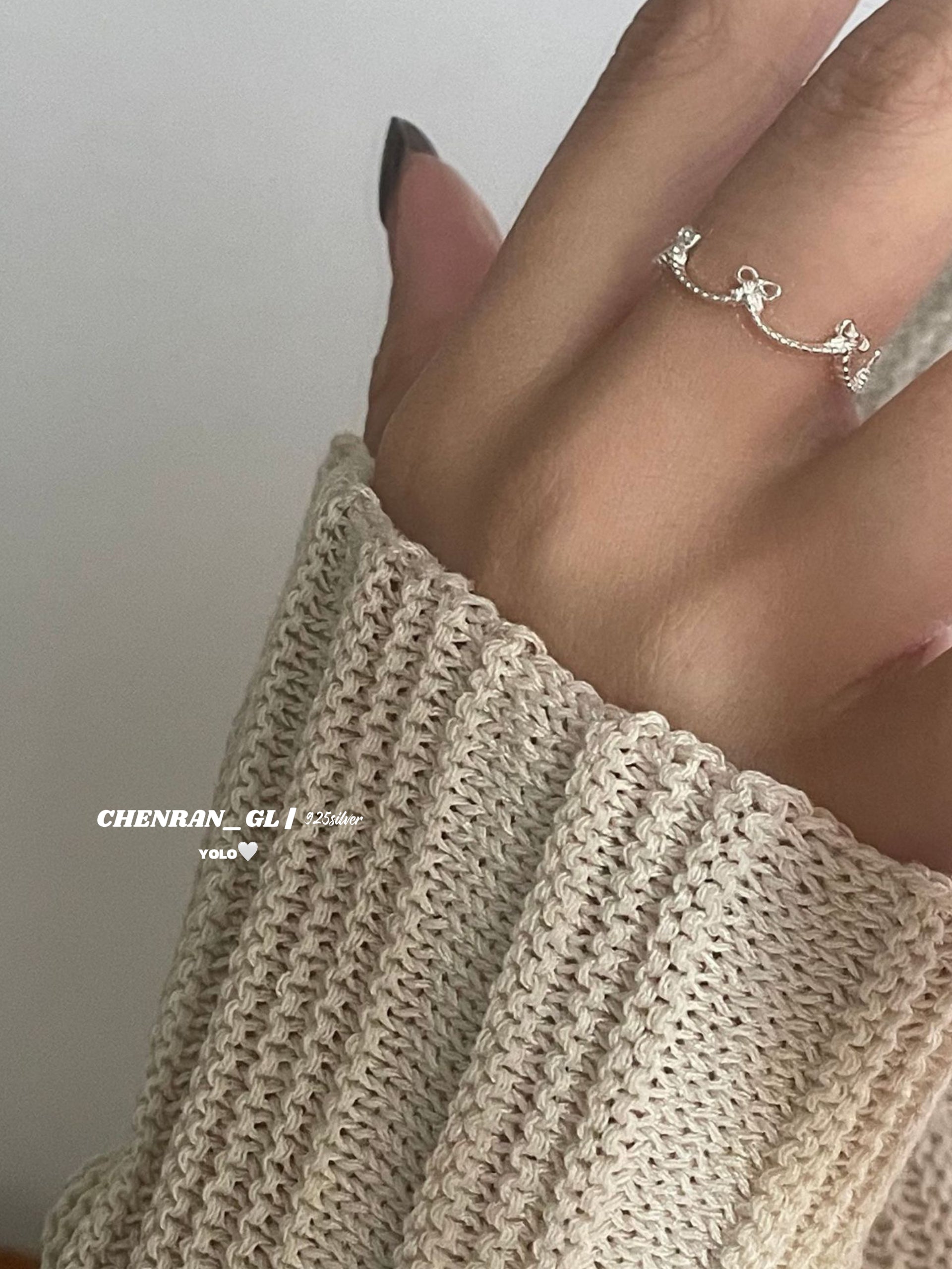 S925 silver sweet pink cute bear zircon bow ring