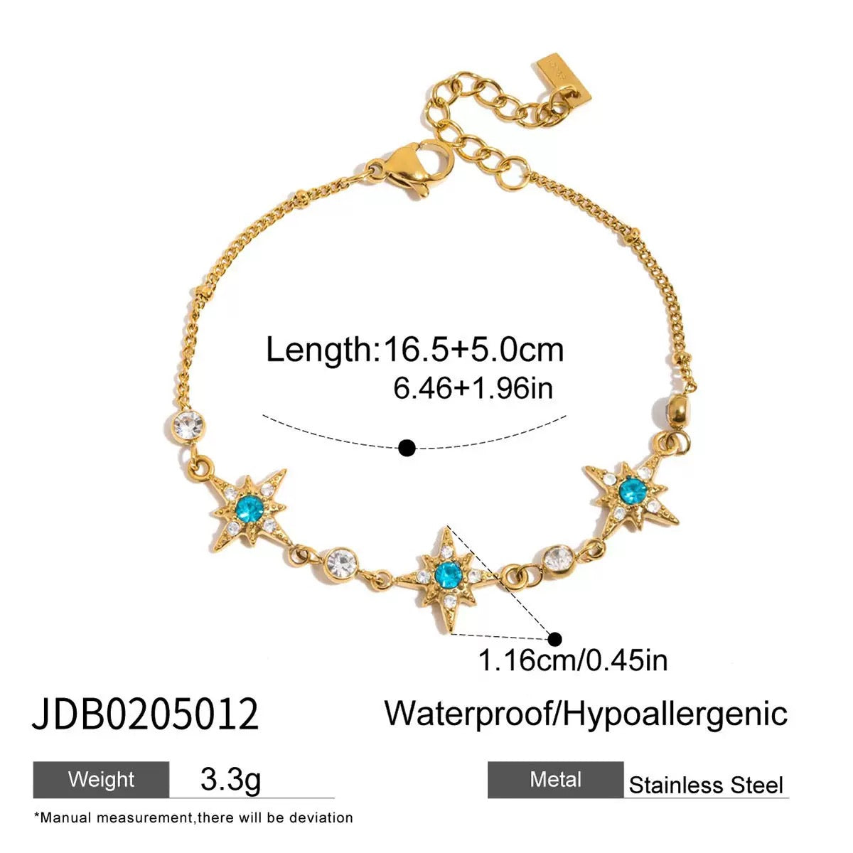 Blue zircon octagram design stainless steel bracelet