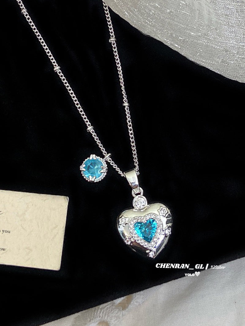 Love heart zircon necklace and stud earrings set