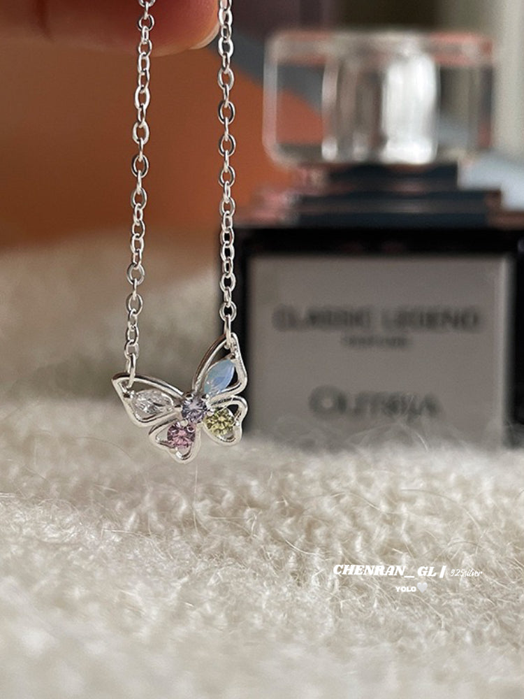 S925 silver sweet bow and colorful zircon necklace