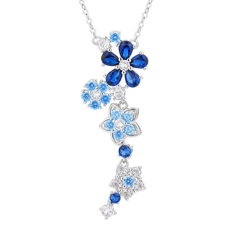Blue spinel and zircon flower necklace and bracelet set