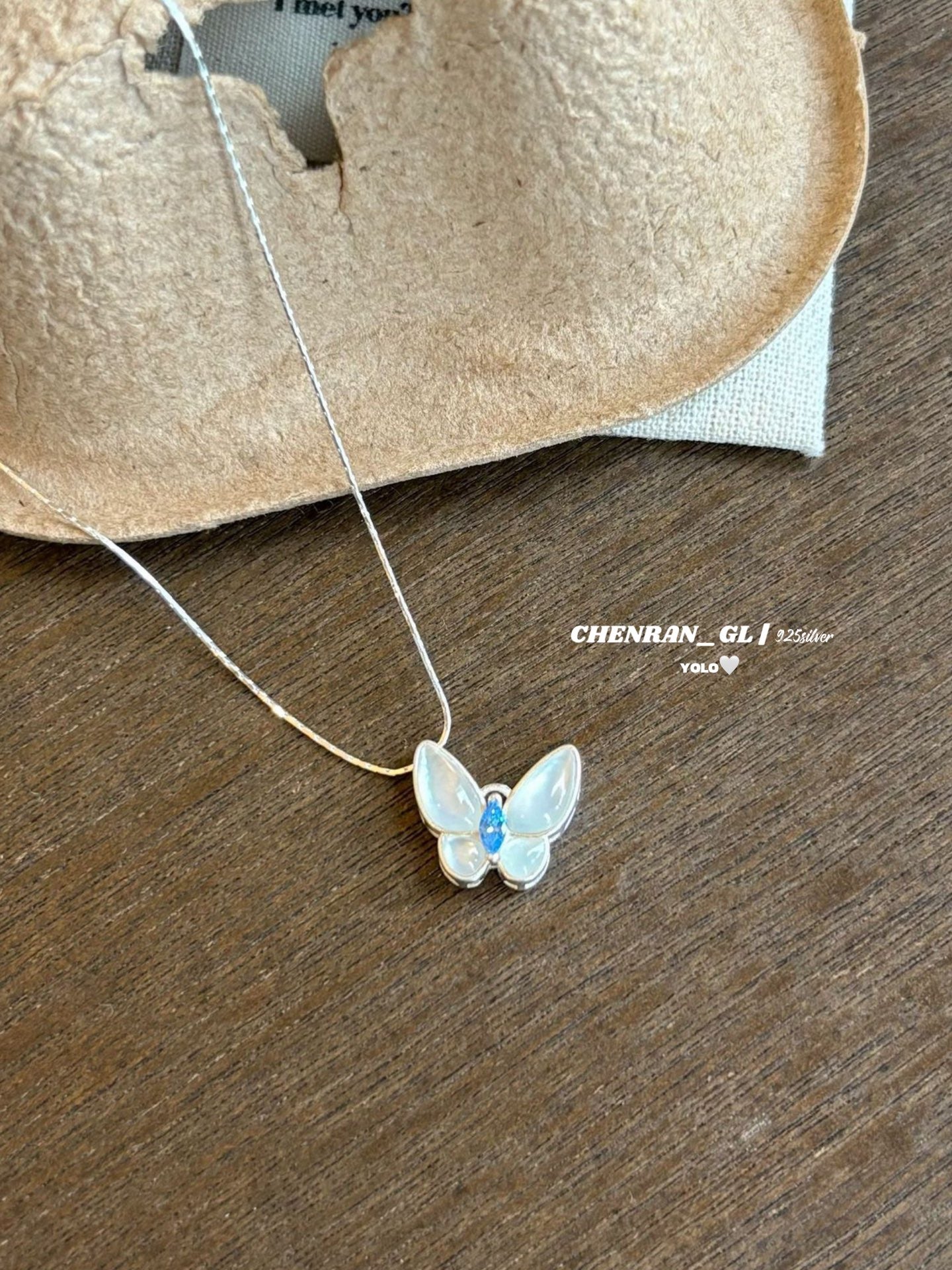 S925 silver butterfly blue diamond necklace