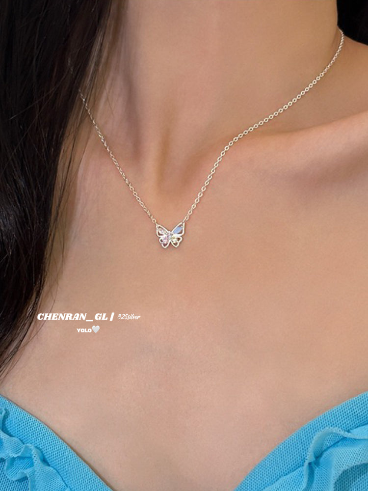 S925 silver sweet bow and colorful zircon necklace